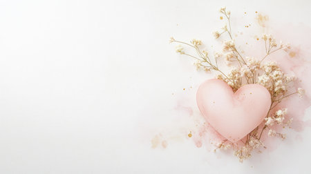 A soft pink heart surrounded by delicate flowers creates a romantic and serene atmosphere, perfect for love-themed designs or celebrations.の素材