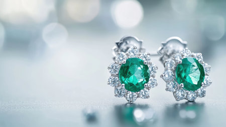 Discover these elegant silver earrings featuring vibrant emerald gemstones surrounded by sparkling diamonds, perfect for a luxurious and sophisticated look.の素材