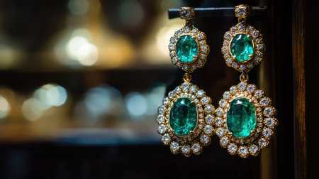 Stunning emerald and diamond earrings showcasing exquisite craftsmanship. Perfect for highlighting elegance and luxury in any fashion collection or boutique setting.の素材