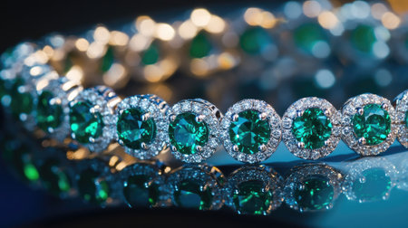 This exquisite emerald and diamond bracelet showcases luxury and elegance with vibrant green gemstones. Ideal for fashion and jewelry collections.の素材