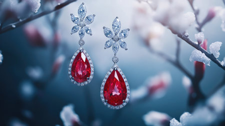 Stunning red gemstone earrings feature an elegant floral design with sparkling accents. Perfect for adding luxury and beauty to any outfit or occasion.の素材