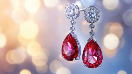 Stunning red gemstone earrings with sparkling diamond accents, perfect for adding a touch of elegance to any outfit. Ideal for special occasions and gifts.の素材