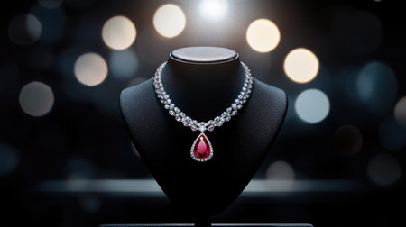Stunning red gemstone necklace highlighted with sparkling diamonds. This elegant piece embodies luxury and sophistication, perfect for special occasions.の素材