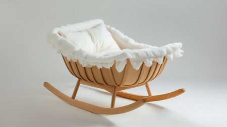 This elegant wooden rocking chair features a cozy white cushion, blending modern design with comfort. Ideal for enhancing any interior space.の素材