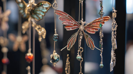 A stunning display of butterfly and dragonfly jewelry, showcasing intricate designs and vibrant colors, perfect for adding charm and elegance to any collection.の素材