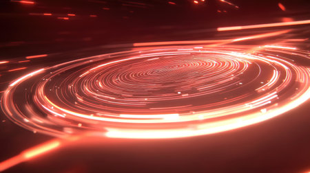 A vibrant and dynamic abstract background featuring a radiant red and orange light spiral. Perfect for technology, design, or artistic projects that require an energetic visual.の素材