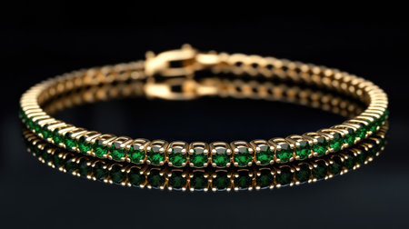 This elegant gold bracelet features stunning green gemstones, beautifully crafted for a luxurious appearance. Perfect accessory for any occasion.の素材
