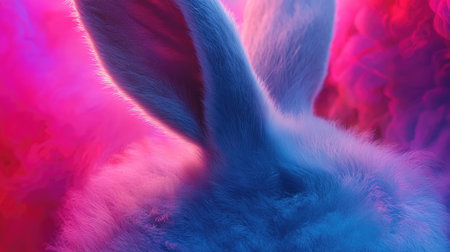 A captivating close-up of soft blue bunny ears against a vivid pink and purple background, evoking a whimsical and enchanting atmosphere perfect for creative projects.の素材