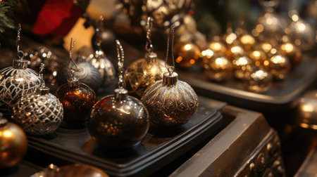 Discover a beautiful arrangement of elegant Christmas ornaments in silver and gold, perfect for adding a festive touch to your holiday decor and celebrations.の素材