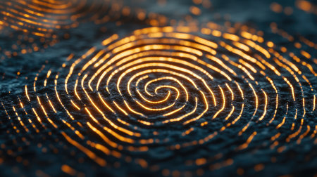 This mesmerizing close-up showcases intricate spiral patterns illuminated by warm light, creating a captivating and modern artistic design perfect for background use.の素材