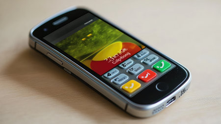 A modern smartphone displaying a vibrant user interface with colorful icons and active applications. This image captures the essence of contemporary mobile technology.の素材