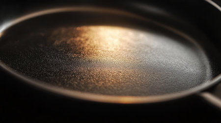 This high-resolution close-up image showcases the unique surface texture of a cast iron skillet. The interplay of light and shadow highlights the durable material, ideal for cooking enthusiasts.の素材