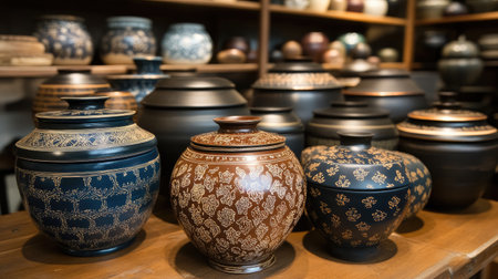 Explore a stunning collection of decorative pots featuring intricate patterns and unique designs, showcasing exquisite craftsmanship and cultural heritage.の素材