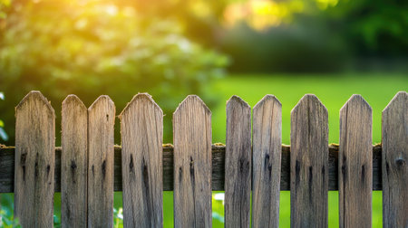 A visually appealing wooden fence showcasing detailed texture against a blurred natural background. The image evokes a sense of tranquility and simplicity.の素材