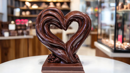 This exquisite heart-shaped chocolate sculpture showcases artisanal craftsmanship, making it a perfect centerpiece for bakery displays and gourmet shops.の素材
