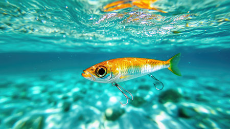 A stunning underwater scene featuring a vibrant fish swimming gracefully in clear tropical waters. The image captures the beauty and tranquility of marine life.の素材