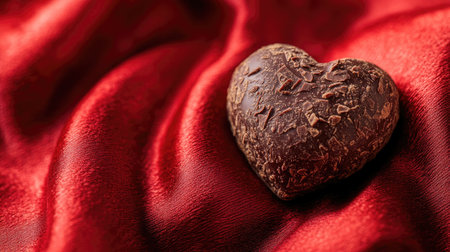 A heart-shaped chocolate piece rests on luxurious red velvet, symbolizing love and affection. Ideal for romantic occasions, this elegant treat captivates the senses.の素材