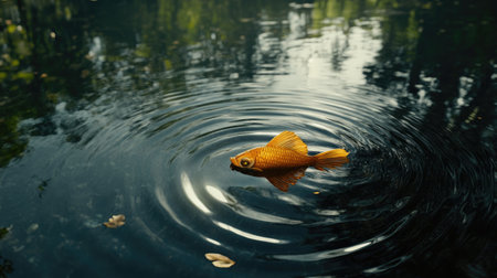 A vibrant orange fish glides gracefully through calm waters, creating gentle ripples and reflections. This serene scene captures the essence of nature's beauty and tranquility.の素材