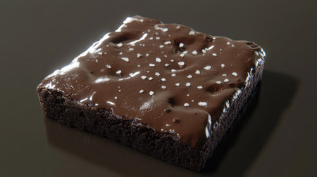 A decadent brownie topped with a rich chocolate glaze and sprinkled with sea salt. Perfect for dessert enthusiasts, this treat offers irresistible flavor and texture.の素材