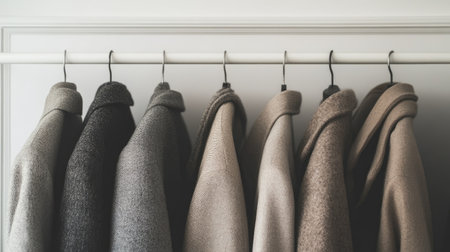 A captivating display of elegant coats in soft hues, showcasing style and warmth. Perfect for illustrating modern fashion trends and minimalist aesthetics.の素材