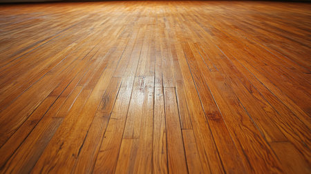 A close-up view of a smooth oak hardwood floor with rich warm tones, showcasing fine textures and patterns. Ideal for interior design projects and renovations.の素材