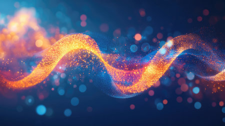 A vibrant abstract light wave featuring bright colors and a bokeh effect, creating a dynamic and ethereal background that evokes energy and motion.の素材