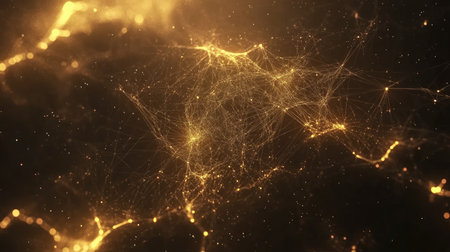 This stunning abstract background features glowing golden lines and luminous particles, creating an enchanting visual experience perfect for digital and creative projects.の素材
