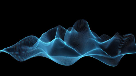 Vibrant abstract design featuring luminous blue waveforms on a dark background. This digital artwork evokes themes of energy and movement, perfect for technology and creative projects.の素材