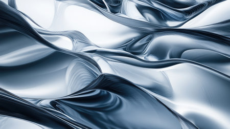 Stunning abstract image featuring flowing metallic waves in shades of silver and gray. Ideal for backgrounds, design projects, or art presentations showcasing elegance and sophistication.の素材
