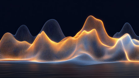 A stunning abstract visualization of vibrant waveforms illuminated by light and color. This dynamic graphic represents energy and motion in a captivating way.の素材