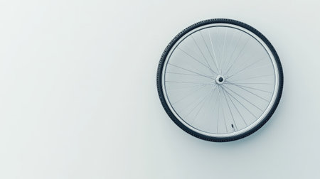 An isolated bicycle wheel on a light background showcases minimalist design ideals, making it perfect for creative projects, illustrations, or sport-related themes.の素材