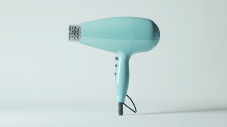 A stylish aqua hair dryer displayed against a minimalist background, perfect for personal care and beauty needs. Ideal for home or professional use.の素材