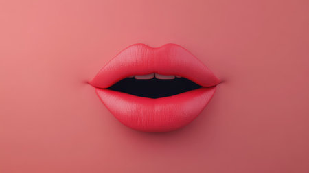 This captivating close-up features pouty pink lips with a glossy finish against a soft pink background, highlighting beauty and glamour in a minimalist style.の素材