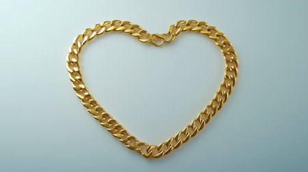 This striking gold chain jewelry is artfully arranged in a heart shape, perfect for showcasing elegance and style in fashion photography.の素材