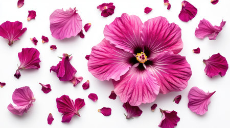 A stunning pink flower with intricate petals, laid elegantly on a white background. Ideal for nature, beauty, and floral design projects.の素材