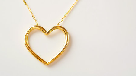 Beautiful gold heart pendant necklace against a soft background, symbolizing love and elegance. Perfect accessory for any outfit or occasion.の素材