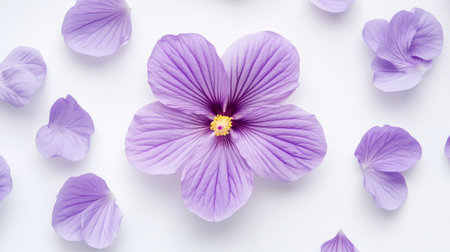 Beautiful purple flower with delicate petals arranged on a white background, showcasing vibrant colors and intricate details, perfect for design and decoration.の素材