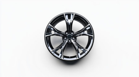 Explore this stunning alloy wheel showcasing a modern design with a glossy black finish and striking silver accents, perfect for automotive enthusiasts.の素材