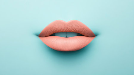 A stunning close-up image of soft peach lips set against a vibrant turquoise background, showcasing beauty and artistic style. Ideal for fashion and cosmetic themes.の素材