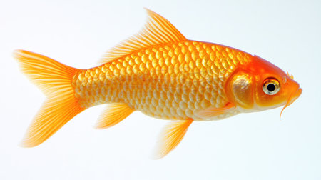 A vibrant orange goldfish swimming gracefully through clear water, showcasing its beautiful scales and fins. The serene aquatic environment captures the essence of pet ownership and aquatic life.の素材