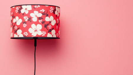 A vibrant floral lamp illuminates a soft pink wall, creating an inviting atmosphere perfect for any interior space. Ideal for decor inspiration.の素材