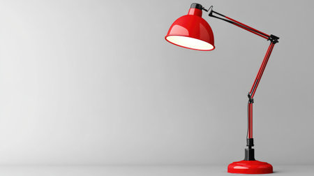 A striking red desk lamp featuring an adjustable arm and modern design. Perfect for enhancing workspace aesthetics while providing bright illumination.の素材
