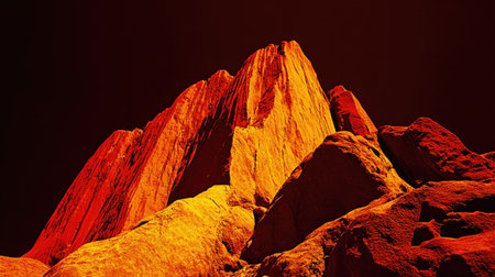 Stunning rock formations illuminated with vibrant red hues, showcasing unique textures and dramatic shadows. A mesmerizing outdoor scene perfect for nature lovers.の素材