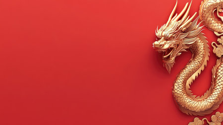 This stunning image features a golden dragon intricately designed against a vibrant red background, symbolizing strength and prosperity in traditional Asian culture. Perfect for festive themes!の素材