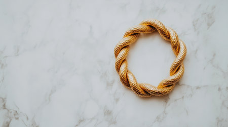 This image features a stunning golden twisted rope design set against a smooth marble background, ideal for showcasing elegance and luxury in decor.の素材