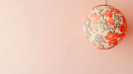 A beautiful floral pendant light hangs gracefully against a soft pink wall, enhancing modern decor with elegance. Ideal for adding warmth and charm to any room.の素材