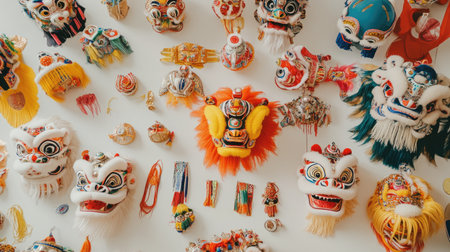 Explore a vibrant collection of traditional masks and decorations, showcasing intricate designs and rich cultural significance, perfect for festivals and celebrations.の素材