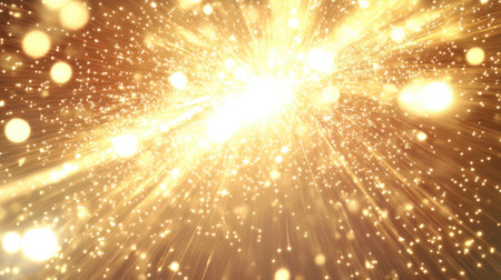 A stunning burst of golden light fills the frame, creating a magical atmosphere with glowing sparkles and radiant rays. Perfect for festive designs!の素材