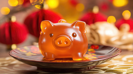 This charming piggy bank, designed in vibrant orange, symbolizes prosperity and savings. It serves as a delightful decoration for festive occasions.の素材