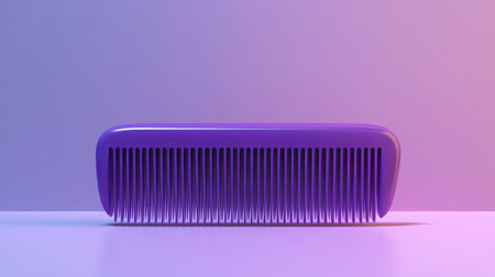 A vibrant purple comb is displayed against a soft gradient background, perfect for hair styling and personal grooming themes in photography or marketing.の素材